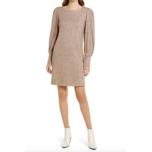 Julia Jordan Ribbed Sweater Dress 4 Oatmeal Beige Knit Long Sleeve Boatneck